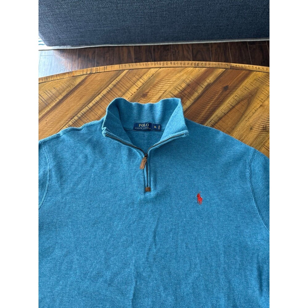 Polo Ralph Lauren Luxury Jersey Quarter-Zip Pullover Turquoise Blue Orange Pony